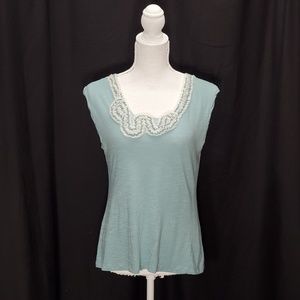Willi Smith Green Top with Lace Trim Size L